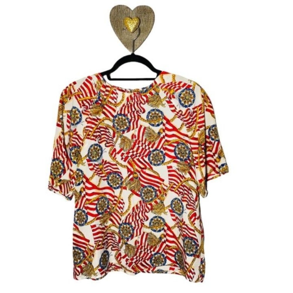 JORDAN Vintage Brand Patriotic Size 8 Nautical Shirt Top 4th of July Americana